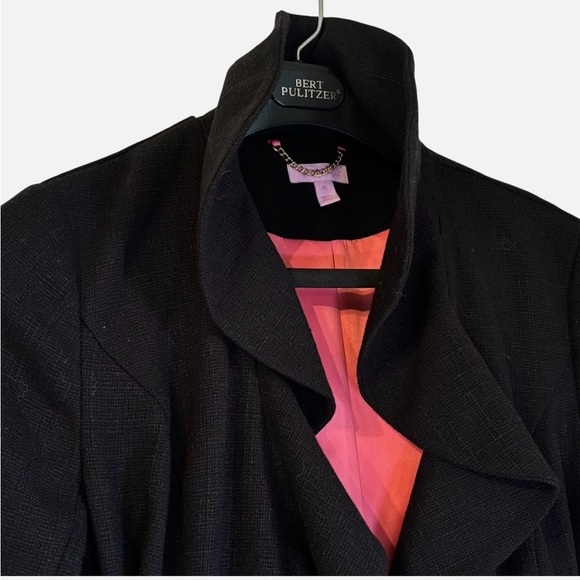 Lilly Pulitzer Black Belted Trench Coat Ruffle Coven Chic Elegant Goth DarkFairy - Picture 2 of 6